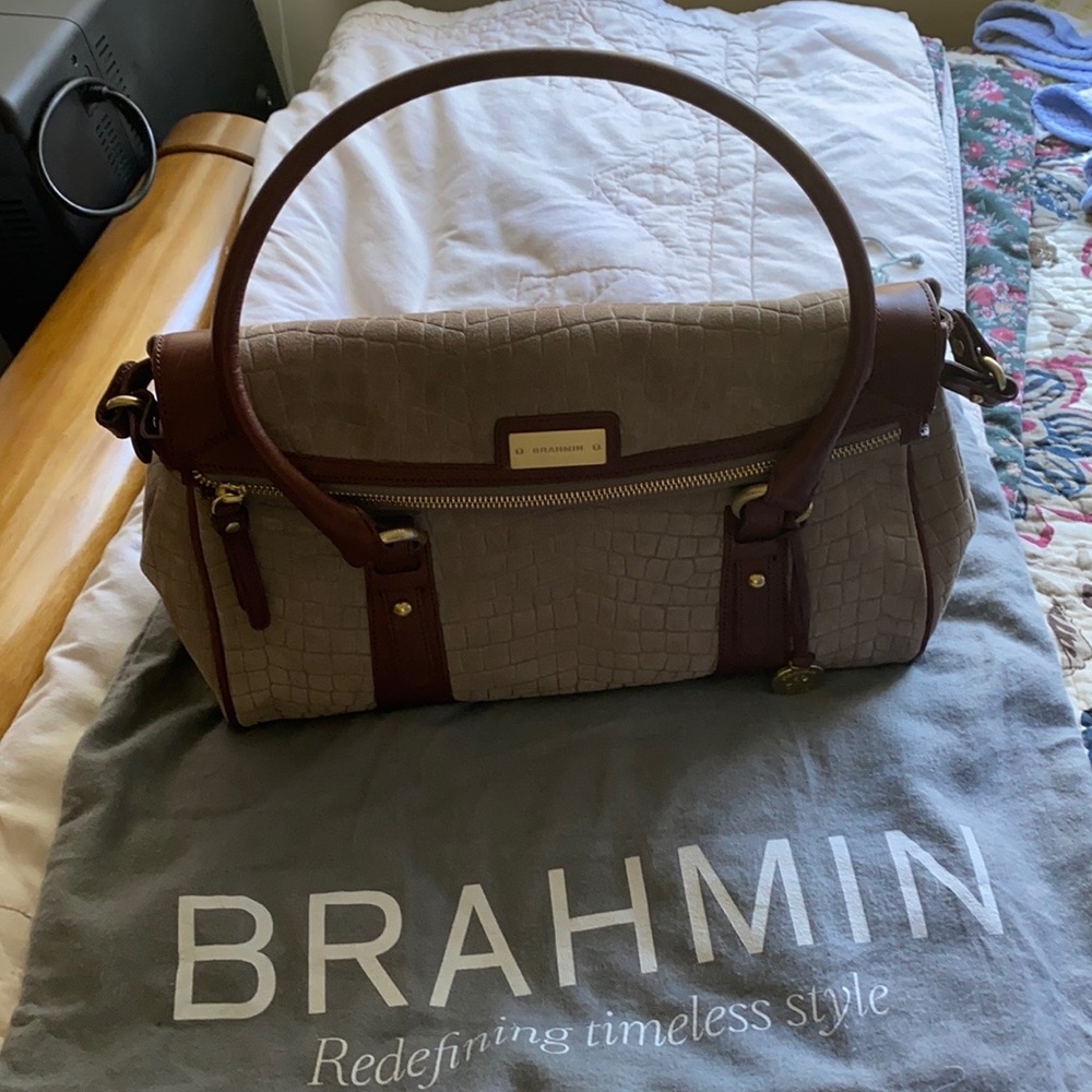 Brahmin croc embossed brown suede purse. Dust bag.